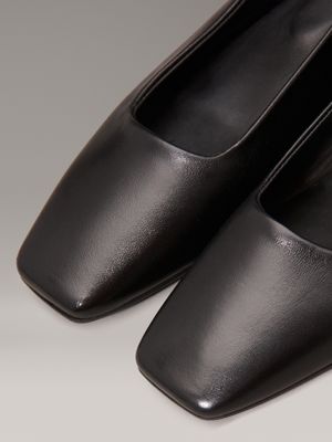 ck black leather square toe ballerinas for women calvin klein