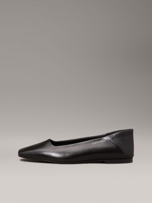 ck black leather square toe ballerinas for women calvin klein