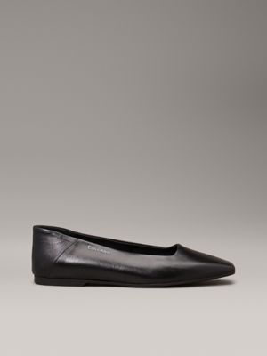 black leather square toe ballerinas for women calvin klein