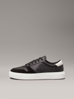 ck black/crystal gray leather trainers for women calvin klein