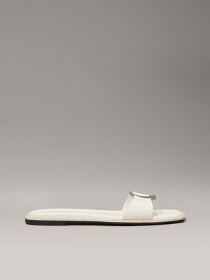 beige leather sliders for women calvin klein