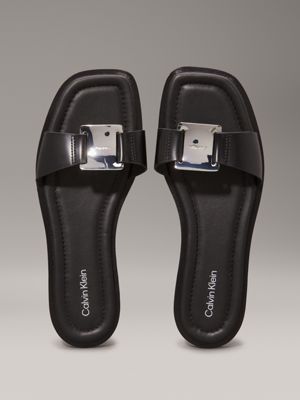 ck black leather sliders for women calvin klein