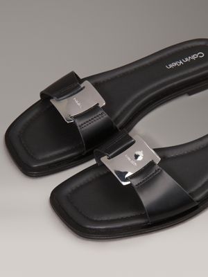 ck black leather sliders for women calvin klein