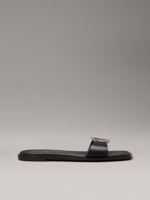 black leather sliders for women calvin klein