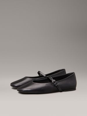 ck black leather mary jane ballerinas for women calvin klein