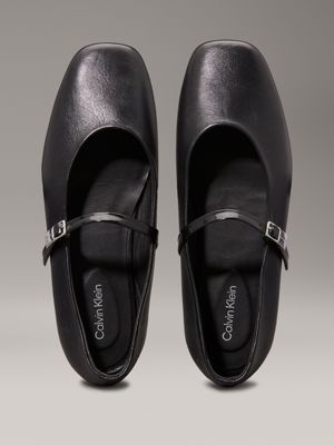 ck black leather mary jane ballerinas for women calvin klein