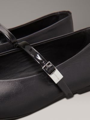 ck black leather mary jane ballerinas for women calvin klein