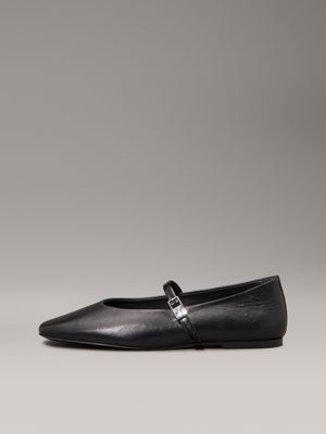 ck black leather mary jane ballerinas for women calvin klein