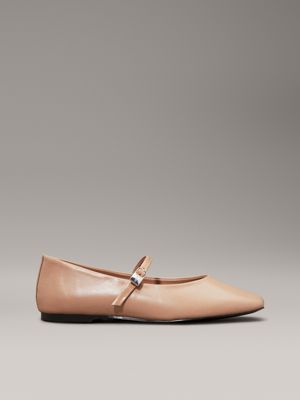 brown leather mary jane ballerinas for women calvin klein