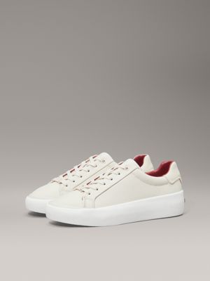 dk ecru/turtle dove leather trainers for women calvin klein