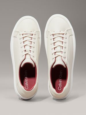 dk ecru/turtle dove leather trainers for women calvin klein