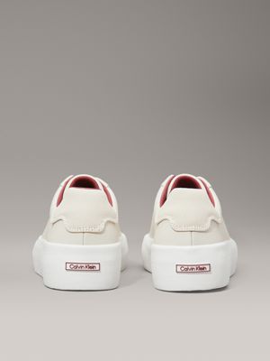 dk ecru/turtle dove leather trainers for women calvin klein