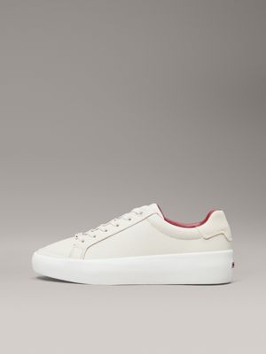 dk ecru/turtle dove leather trainers for women calvin klein