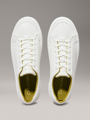 bright white leather trainers for women calvin klein