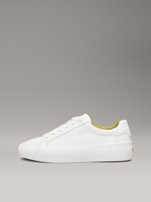 bright white leather trainers for women calvin klein