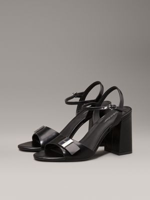 ck black leather heeled sandals for women calvin klein