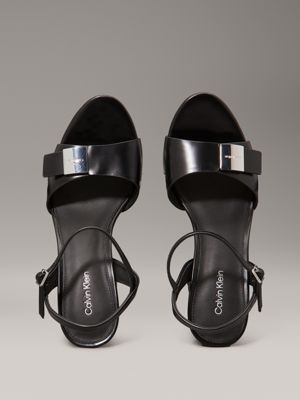 ck black leather heeled sandals for women calvin klein