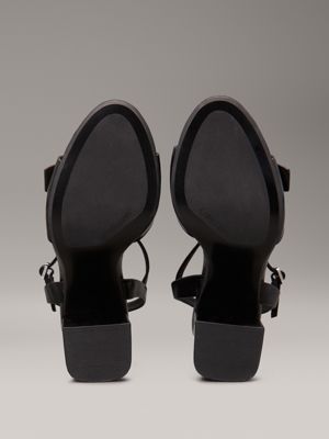 ck black leather heeled sandals for women calvin klein