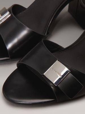 ck black leather heeled sandals for women calvin klein