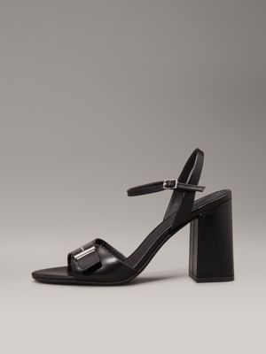 ck black leather heeled sandals for women calvin klein