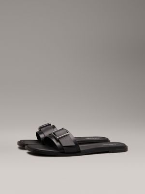 ck black leather sliders for women calvin klein