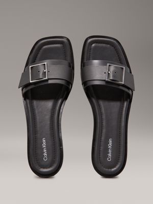 ck black leather sliders for women calvin klein