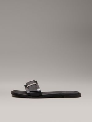 ck black leather sliders for women calvin klein