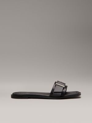 black leather sliders for women calvin klein