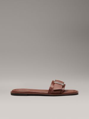 brown leather sliders for women calvin klein