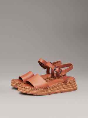 mocha bisque leather espadrille platform sandals for women calvin klein