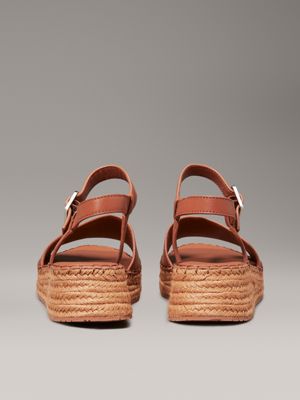 mocha bisque leather espadrille platform sandals for women calvin klein