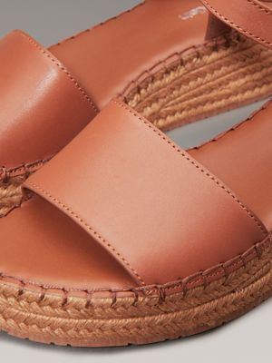 mocha bisque leather espadrille platform sandals for women calvin klein