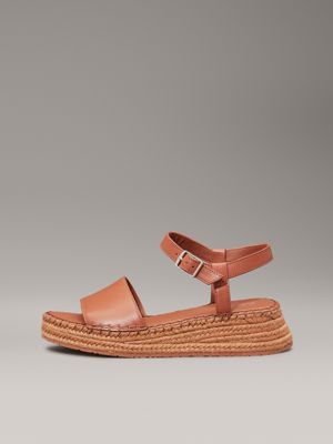 mocha bisque leather espadrille platform sandals for women calvin klein