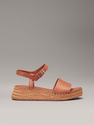 brown leather espadrille platform sandals for women calvin klein