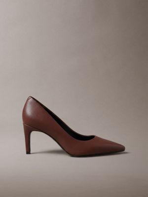 brown leather stiletto pumps for women calvin klein