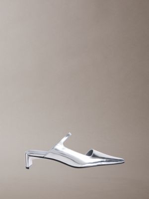 décolleté in pelle argento metallizzato con tallone scoperto  da donne calvin klein