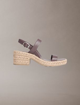 brown beta - leather espadrille heeled sandals for women calvin klein