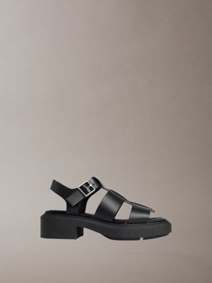 black melanie - leather fisherman sandals for women calvin klein