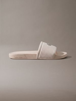beige nemo - logo-slippers aus canvas mit klassischem logo für damen - calvin klein