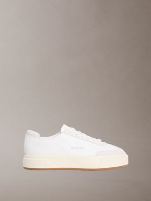 white premier - leather signature trainers for women calvin klein