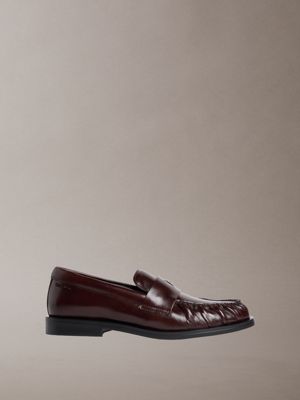 brown moses - leather pleated toe loafers for women calvin klein