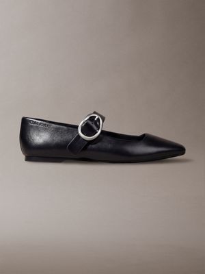 black leather mary jane ballerinas for women calvin klein