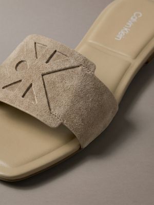 silver mink ck provence - suede square toe sandals for women calvin klein