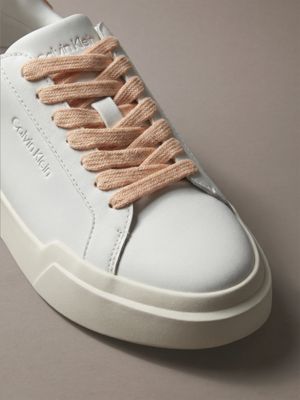bright white/span villa/off white leather durable traction chunky trainers for women calvin klein