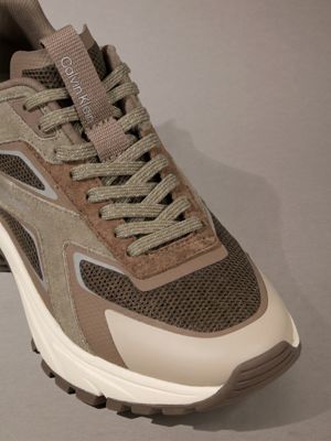 roasted nutmeg/nutmeg/light cashew knit mesh runner trainers for women calvin klein