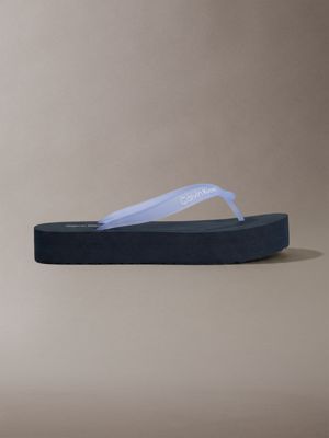 blue pearlised platform flip flops for women calvin klein