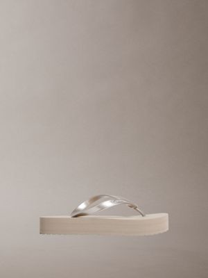 beige aysha - metallic platform flip flops for women calvin klein