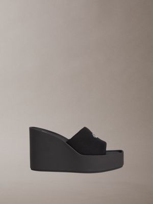 black melia - canvas platform wedge sandals for women calvin klein