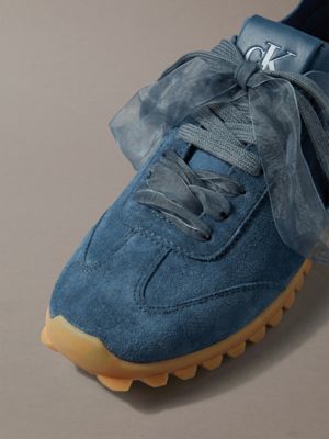 navy teal suede organza runner trainers for women calvin klein