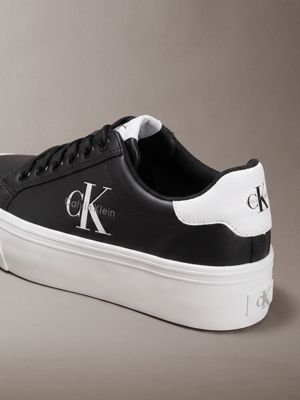 black charakteristische plateau-sneakers aus leder für damen - 